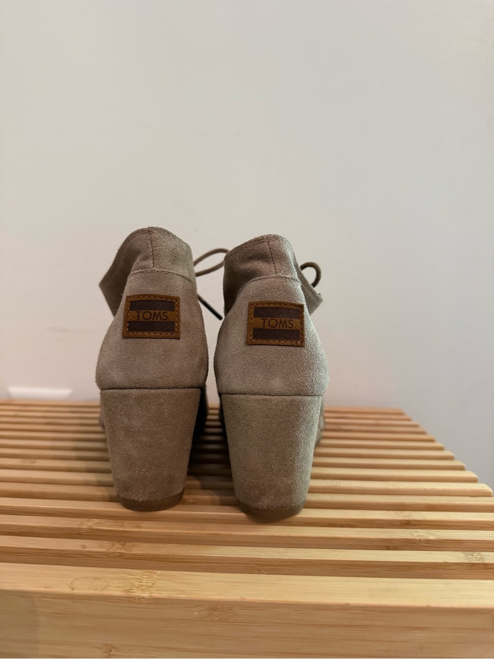 TOMS Taupe Suede Lace-Up Block Heel Pumps